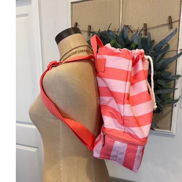 VICTORIA'S SECRET Pink Striped Backpack Bag with Cooler NEW - Picture 3 of 9